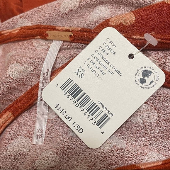 Free People Lakeside Heart Printed Midi Dress Orange Ginger Combo Sz XS NWT - Picture 8 of 9
